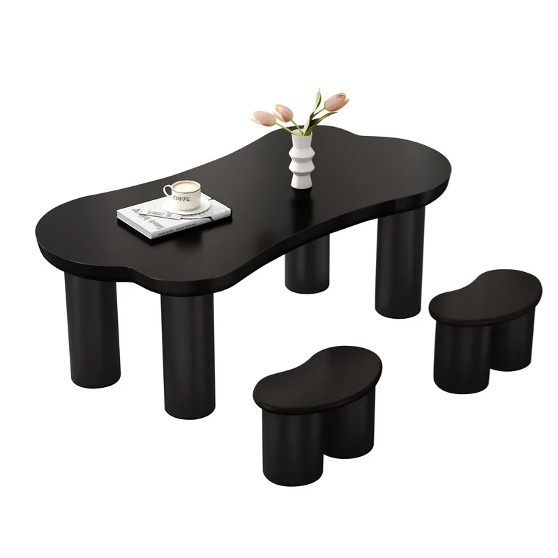 Salontafel – Botvormige Tafel – Woonkamertafel – Banken Set – MDF Tafelblad – Stevige PVC-Poten - 121.5 x 65.5 x 20 cm - Zwart