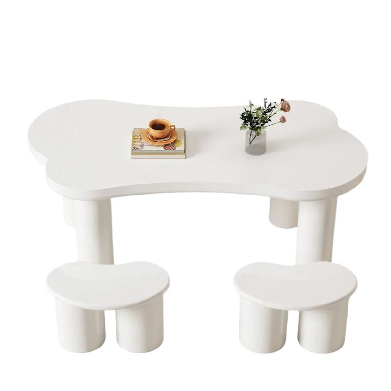Salontafel – Botvormige Tafel – Woonkamertafel – Banken Set – MDF Tafelblad – Stevige PVC-Poten - 121.5 x 65.5 x 20 cm - Wit