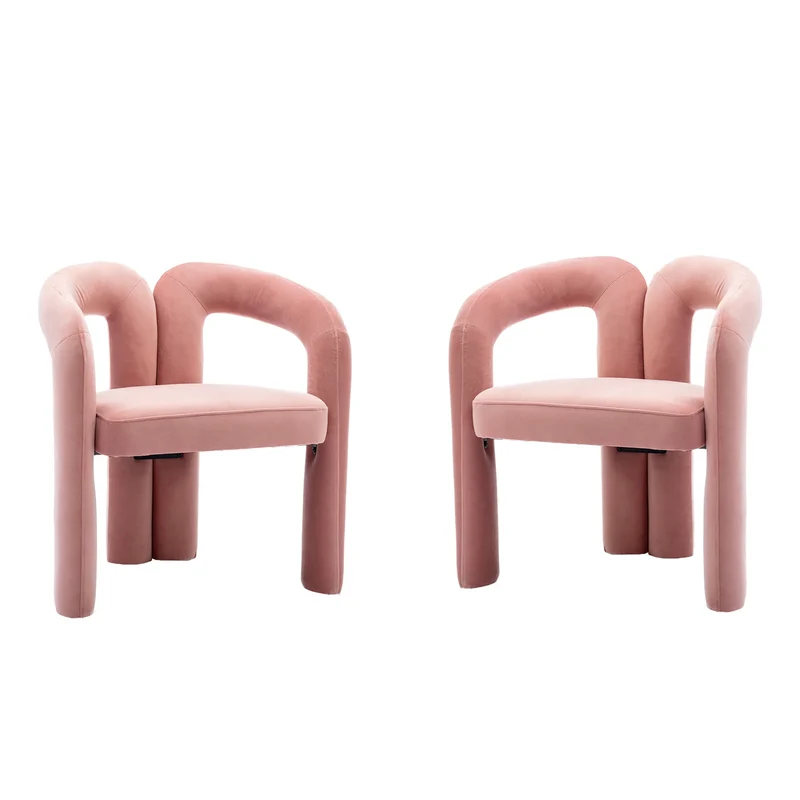 Eetkamerstoelen – Gestoffeerde Stoelen – Velvet Stoelen – Houten Stoelen – Comfortabele Zitting – Maximaal 150 Kg Draagvermogen - Roze