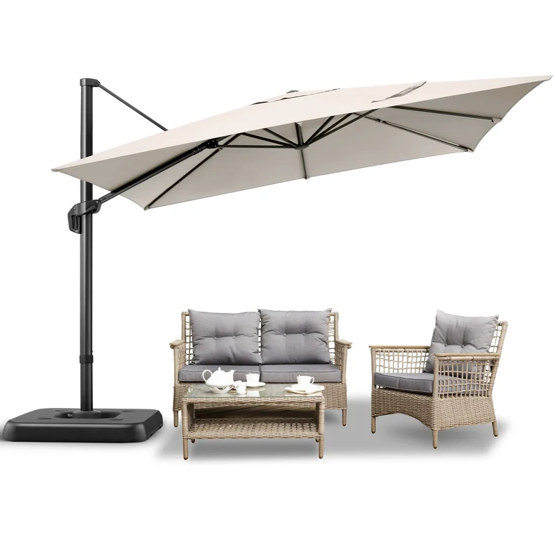 Parasol - Zweefparasol - Vrijdragende Parasol – Grote Parasol – Tuinparasol – Draaibare Parasol – 3X3 Meter – UV-Bestendig – Waterafstotend - Beige