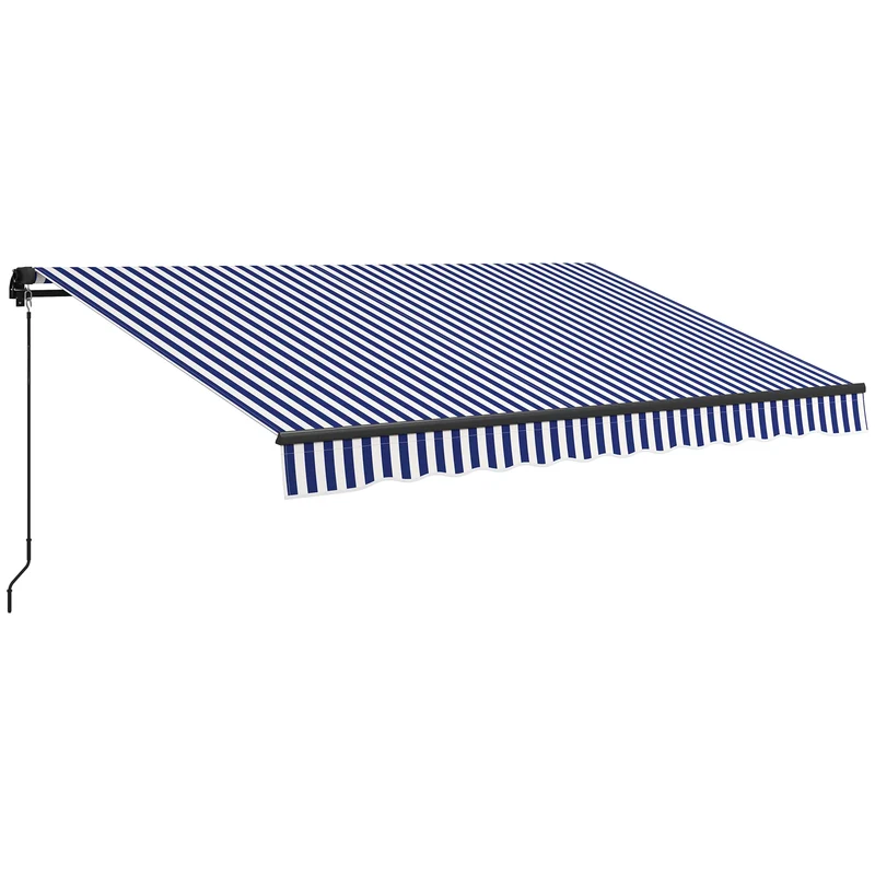 Uitschuifbare Zonwering - Luifel – Zonnescherm – Schaduwdoek – Buitenluifel – Handbediend – Polyester Doek – Aluminium Frame - Blauwe Strepen