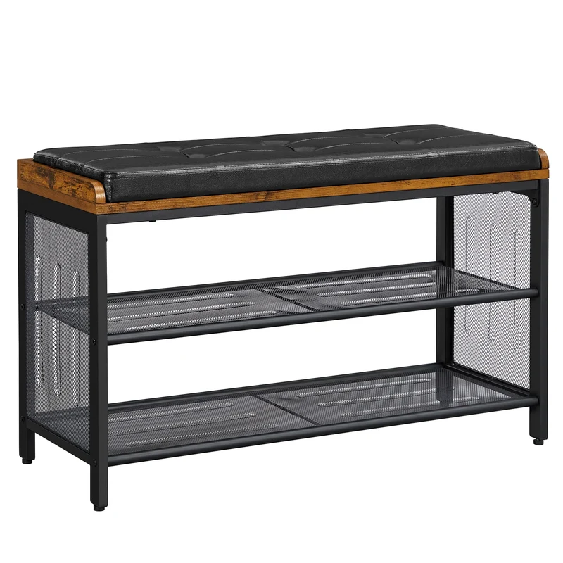 Schoenenbank Met Zitkussen - Schoenenrek - Halbank - Bank - 80 cm x 30 cm x 48 cm - Zwart/Donkerbruin