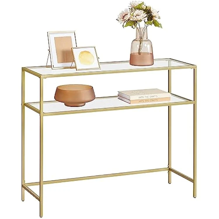 Bijzettafel - Haltafel - Woonkamer - Smalle Console - Woonkamer - 100 cm x 35 cm x 80 cm - Goud