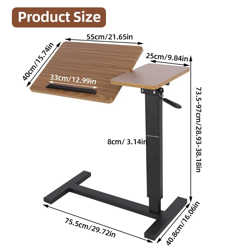 Laptoptafel - Bijzettafel - Bedtafel - Laptopstandaard - Op Wielen - In hoogte verstelbaar - Metaal - Hout - Kantelbaar