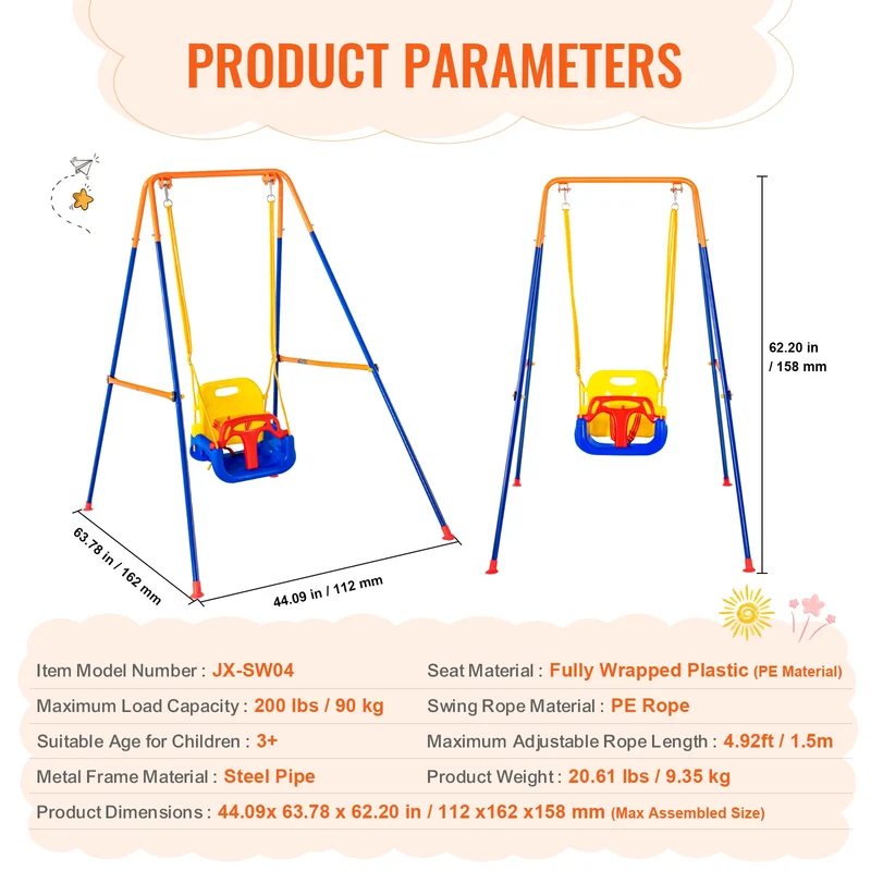 Kinderschommel - Schommel - Outdoor Schommel - 3-in-1 - Metalen A-Frame Schommel - Tuinspeelgoed - Voor 3-6 Jaar - Tot 272 kg - Plastic 1 Persoon