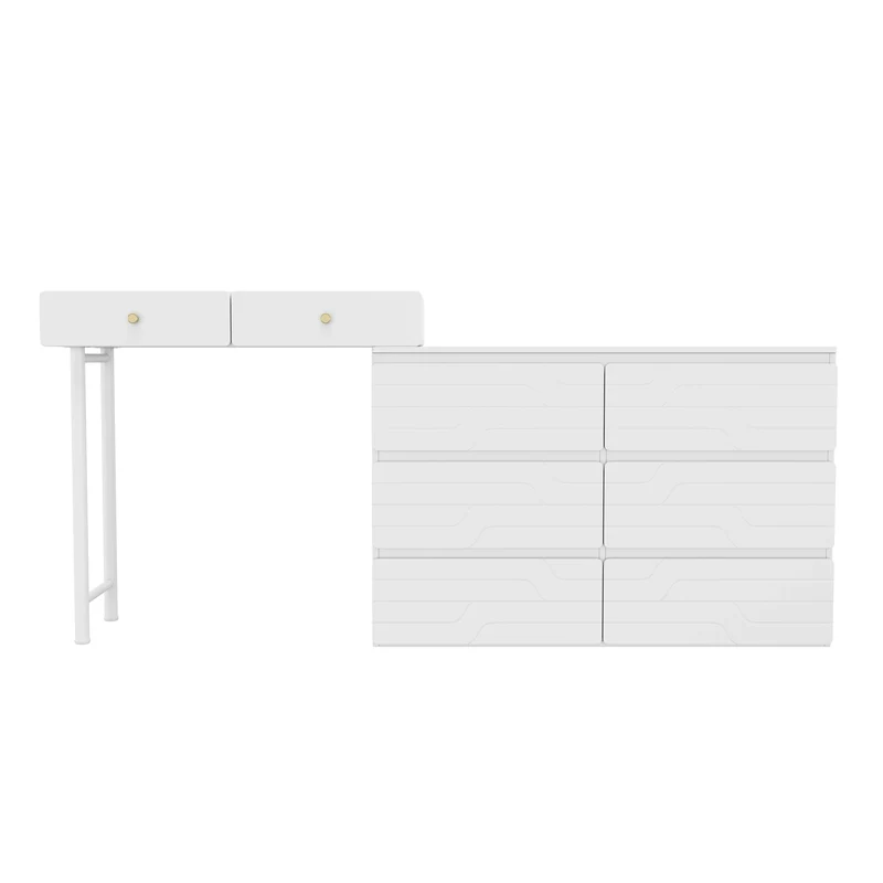 Kaptafel (Zonder Stoel en Spiegel) - Wit - Inclusief Uittrekbare Ladekast - Opbergkast 1804085cm - Drie Niveaus - Zes Lades