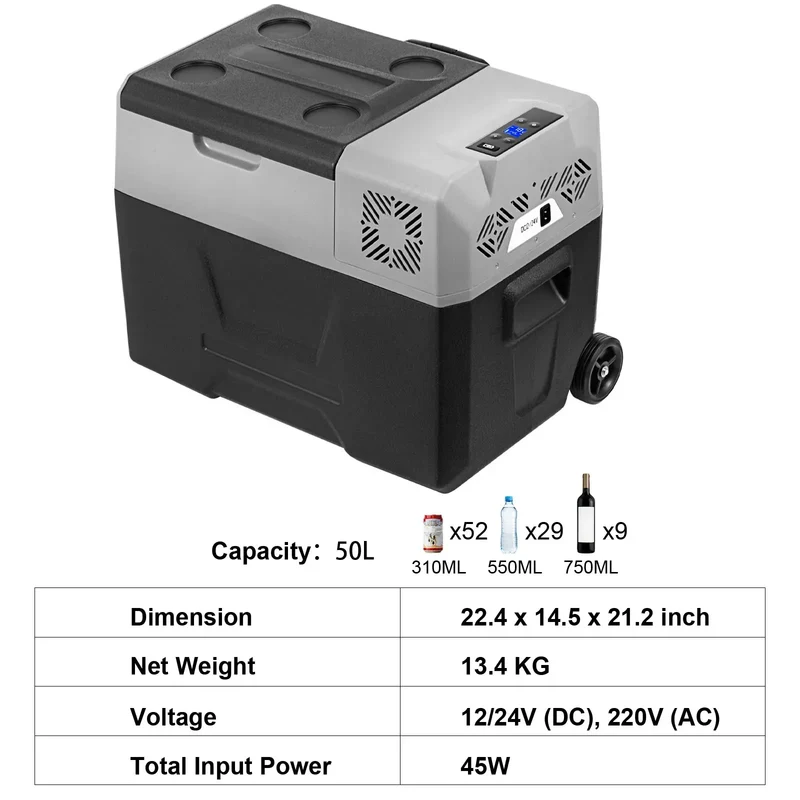 Mini Koelkast - Camping Koelkast - Auto Koelkast - 12V/24V 110-240V - Compressor Koelbox - Minikoelkast Eten & Drinken - 50L