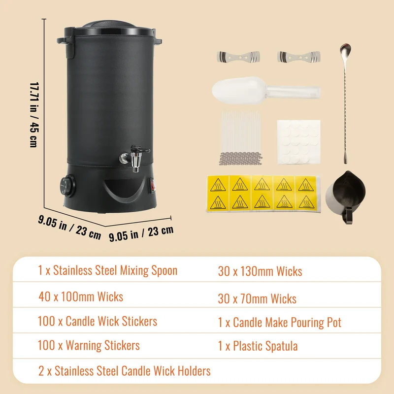 Grote Elektrische Wassmelter - Wassmeltpot - Wax Melter - Kaarsen Smeltpot - 1100W - RVS - 9-standen Bediening - 10L - Zwart