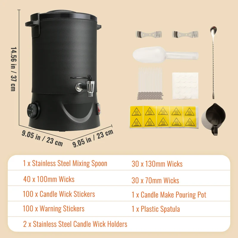 Grote Elektrische Wassmelter - Wassmeltpot - Wax Melter - Kaarsen Smeltpot - 1100W - RVS - 9-standen Bediening - 6.5L - Zwart