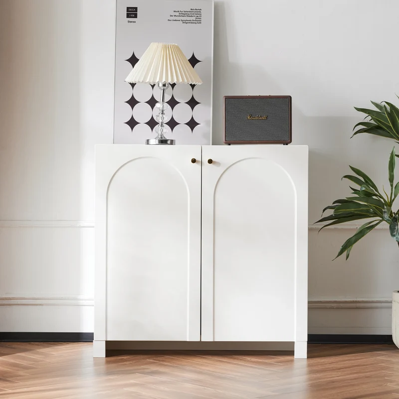 Dressoir - Crème - Commode met twee deuren - Hoge kast - Vrijstaande kast - Afmetingen: 80 x 40 x 80 cm