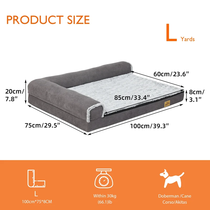 Hondenbed - Orthopedisch Hondenbed - Hondenkussen - L-vormig - Duurzaam en Stijlvol - Wasbare Hoes - Waterdichte Lining - Grote