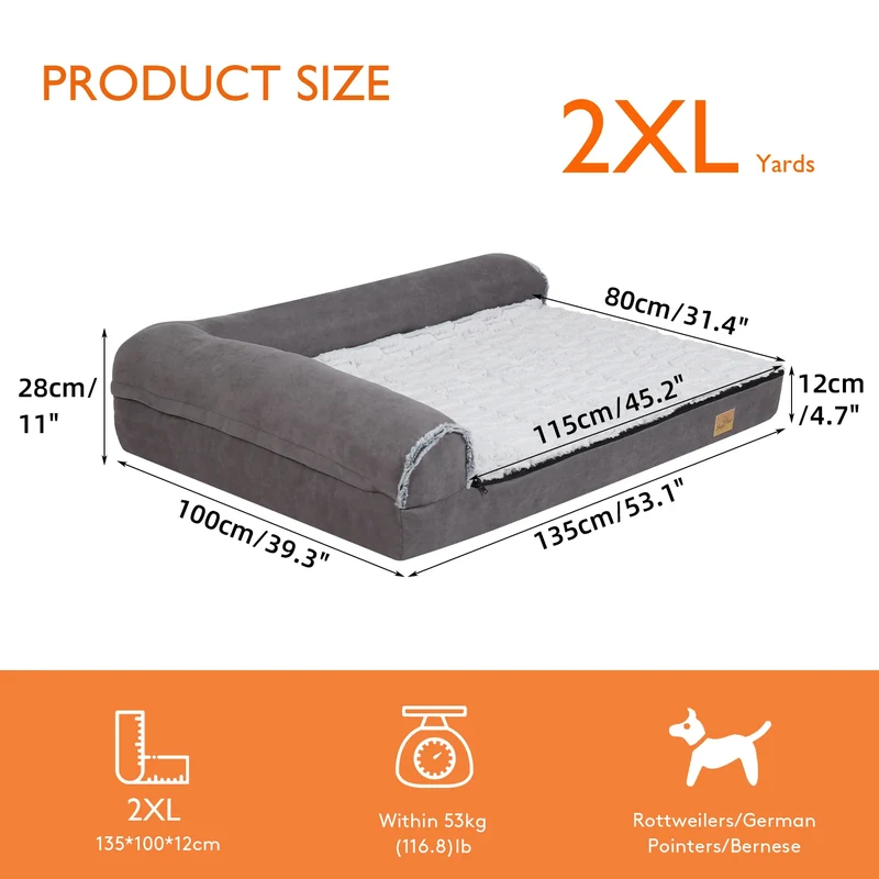 Hondenbed - Orthopedisch Hondenbed - Hondenkussen - L-vormig - Duurzaam en Stijlvol - Wasbare Hoes - Waterdichte Lining -Dubbel Extra Grote