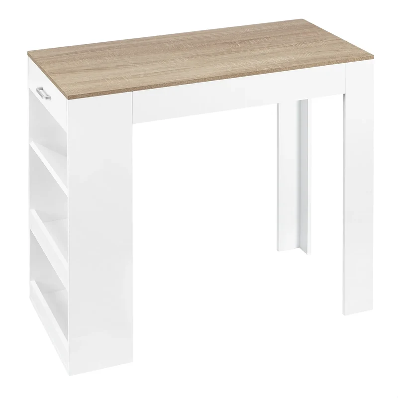 Bartafel - Keukentafel - Bar - Hoge tafel - 1 lade - 3 planken - Hout - 100x100x50cm - Wit