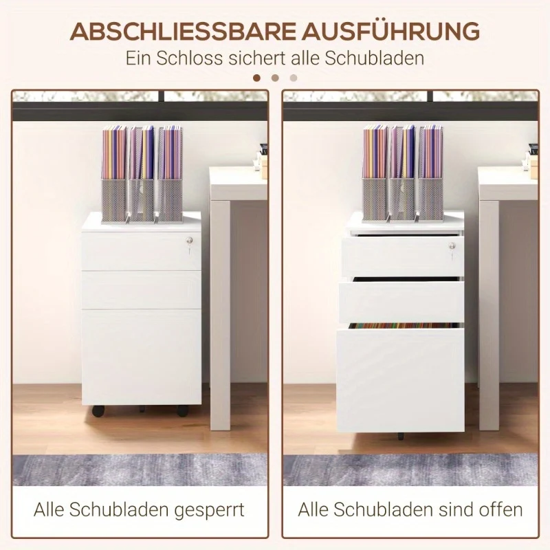Rollende Ladekast – Mobiele Archiefkast – Verrijdbare Bureaukast – Ladeblok Op Wieltjes – Kantoorkast – Met Slot – Stalen Constructie – Compact 37x43,5x60 cm