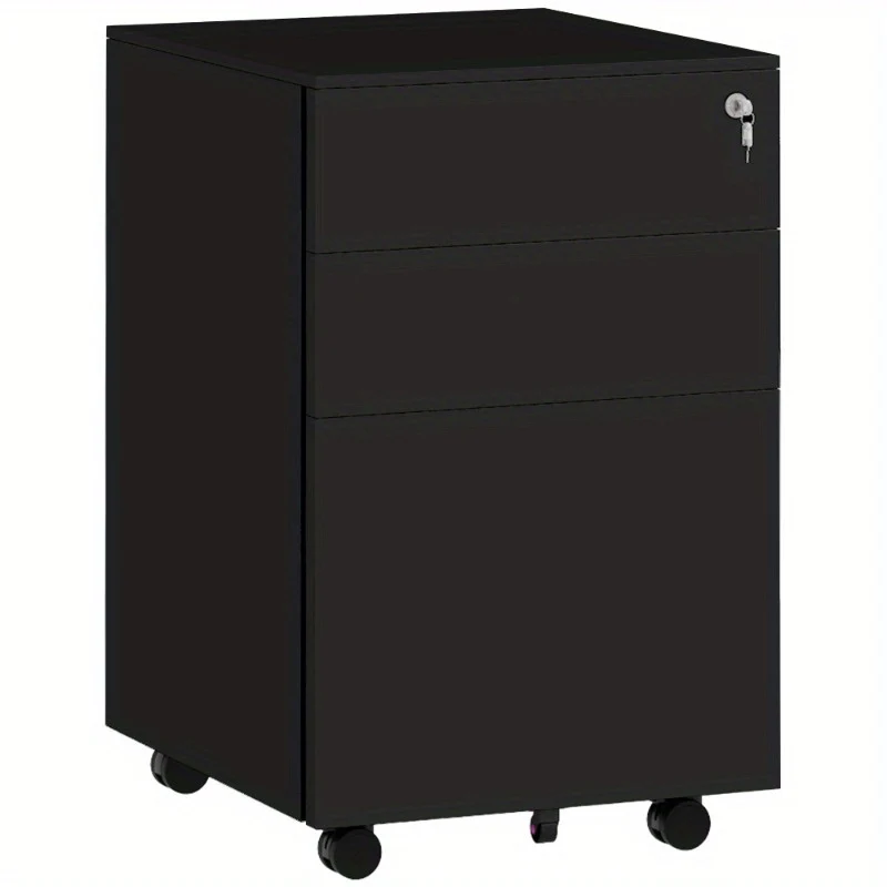 Ladekast – Ladenkast – Opbergkast – Filing Cabinet – Archiefkast – Met Slot en Wieltjes – Stalen Verrijdbare Ladekast 37L 37x43,5x60 cm Zwart