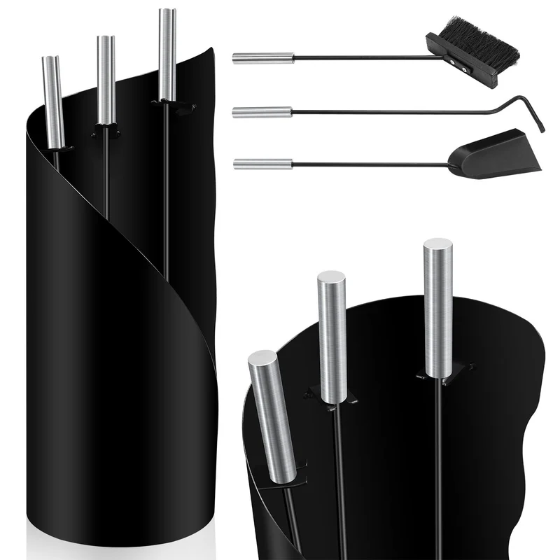 Haardstel – Haardset – Openhaardset – Haardgereedschap – Haardaccessoires – 4-delig – Roestvrij Staal met Zwarte Coating