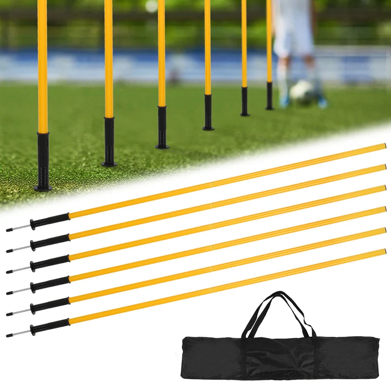 Voetbal Trainingspalen – Agility Poles – Slalom Pionnen – Wendbaarheid Spelershulpmiddel – 6 Stuks Set – 180 cm Lang – Duurzaam Kunststof – Inclusief Draagtas