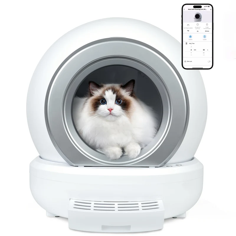 Zelfreinigende Kattenbak – Automatische Kattenbak – Elektrische Kattenbak – Kattenbak Met App – Grote Kattenbak – 65L Capaciteit – Infraroodsensor & Laag Instap 8cm