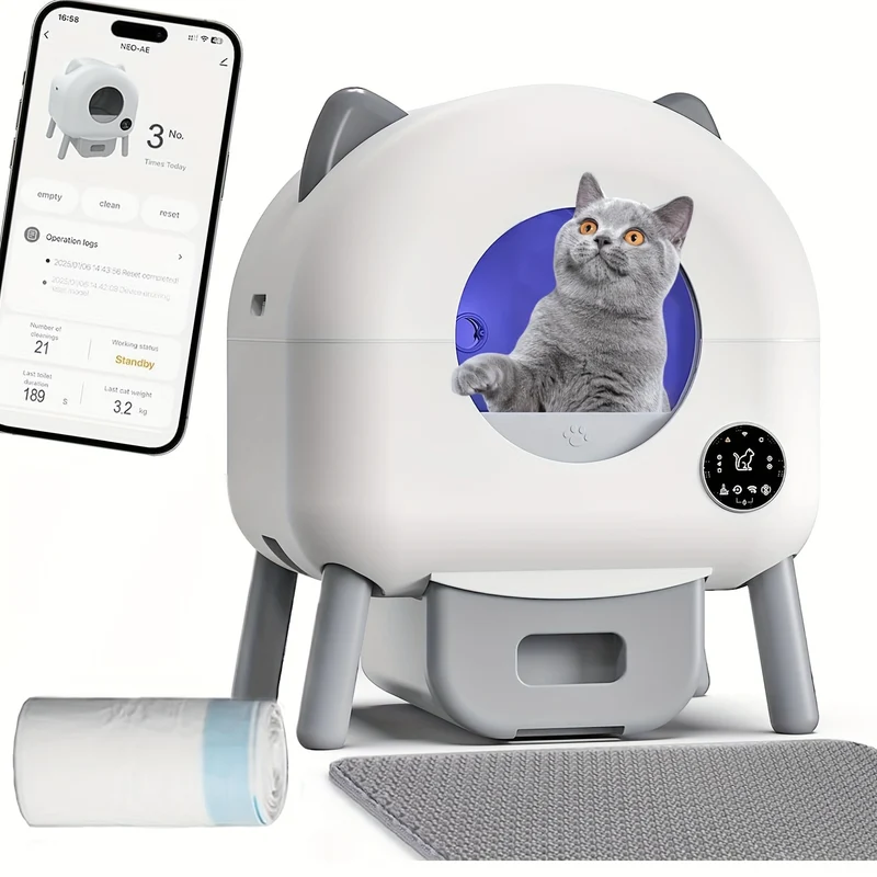 Kattenbak – Kattentoilet – Zelfreinigende Bak – Automatische Kattenbak – Kattenbak Open Top – Stil & Veilig – Geschikt Voor Meerdere Katten – Geurvrij Afvalbeheer
