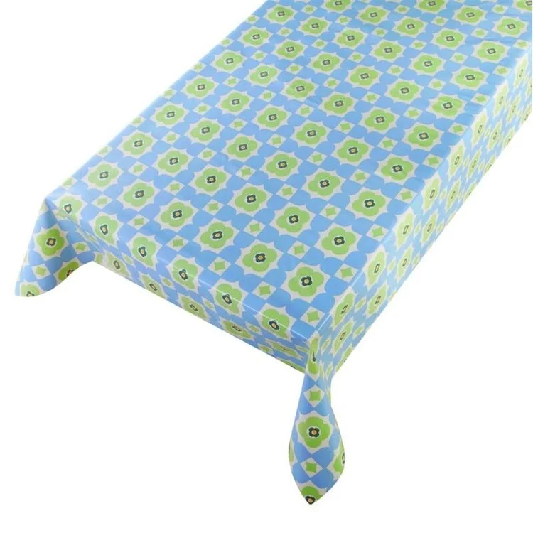 Tafelzeil Retro floral vierkanten blauw 140cm per meter
