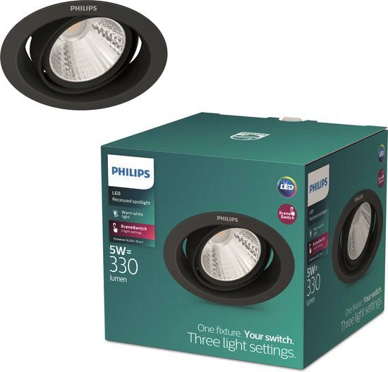Philips LED inbouwspot Pomeron zwart ⌀9cm dimbaar