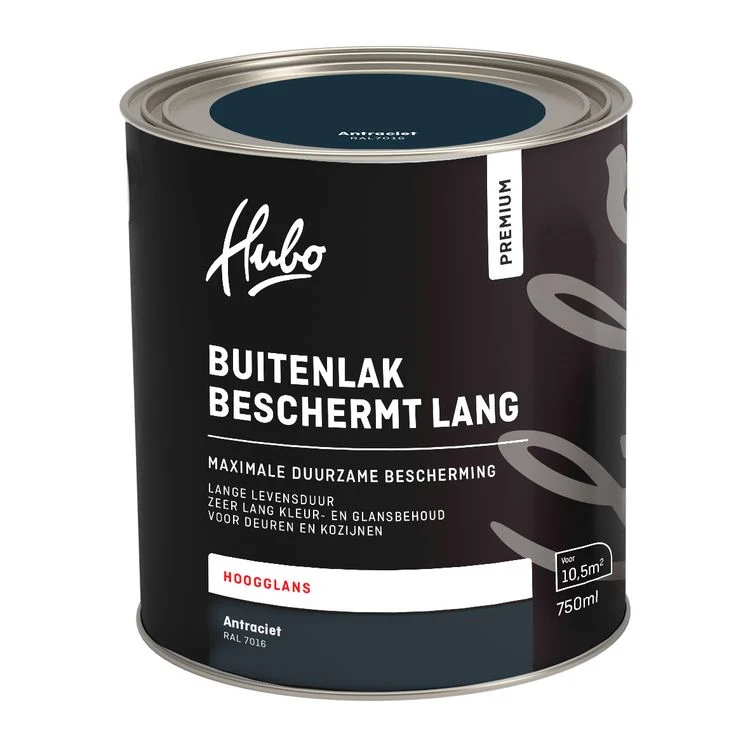 Hubo Premium buitenlak hoogglans RAL7016 antraciet 750ml