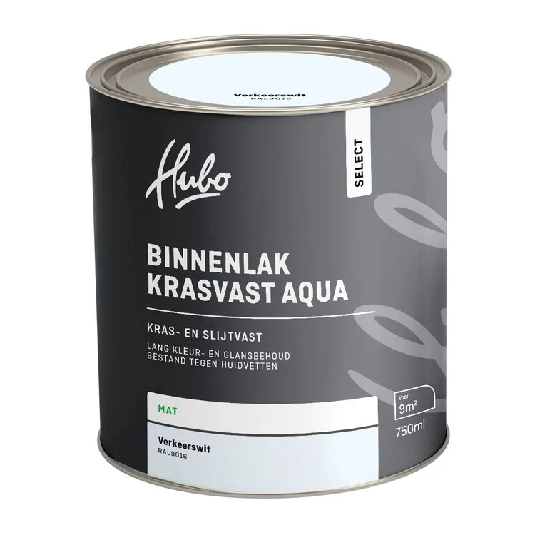 Hubo Select binnenlak matglans RAL9016 verkeers wit 750ml