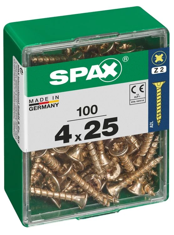 Spax schroef pozidrive verzinkt 4x25mm 100st