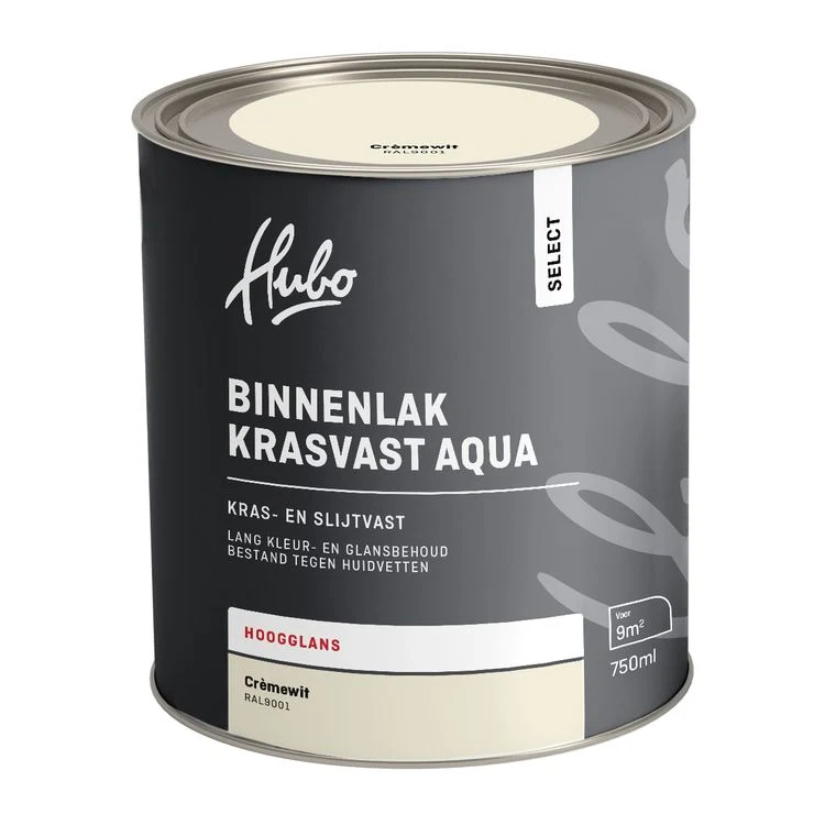 Hubo Select binnenlak hoogglans RAL9010 creme wit 750ml
