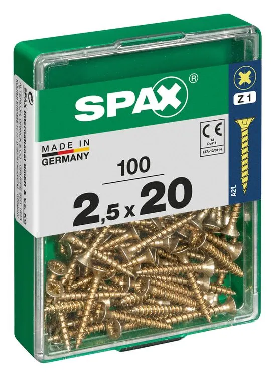 Spax schroef pozidrive verzinkt 2,5x20mm 100st