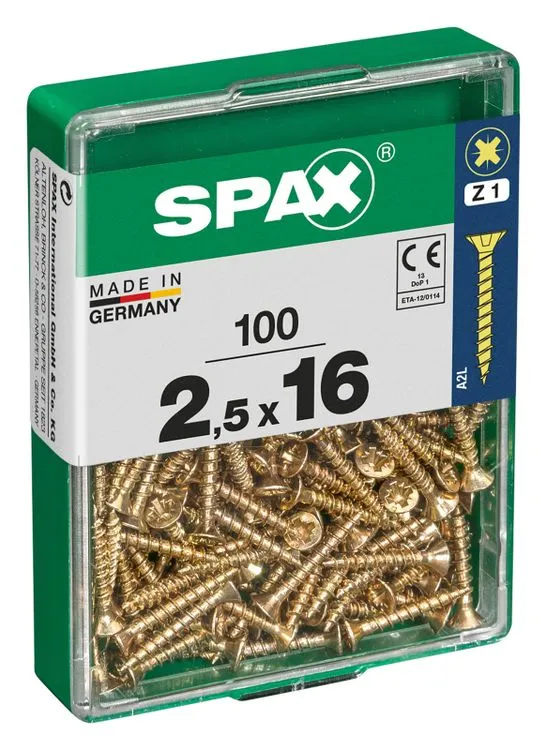 Spax schroef pozidrive verzinkt 2,5x16mm 100st