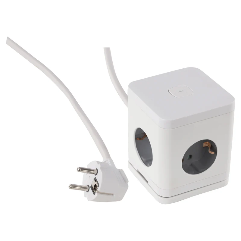 Q-Link Cube stekkerdoos 4-voudig 4x geaard, 2x USB A, 1x USB C wit 1,5m