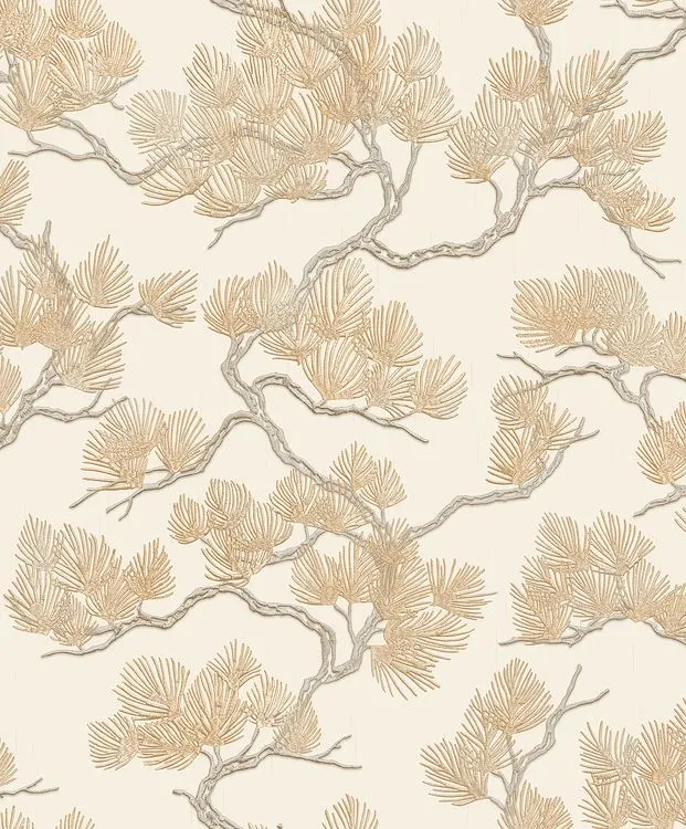 Wall Fabric vliesbehang bladeren creme 53cmx10m