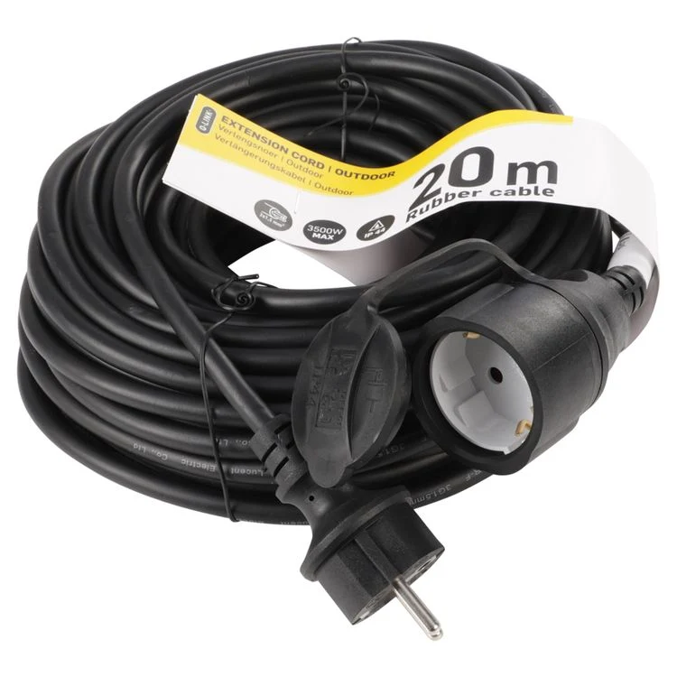 Q-Link verlengsnoer H05RRF 3x1,5mm randaarde zwart 20m