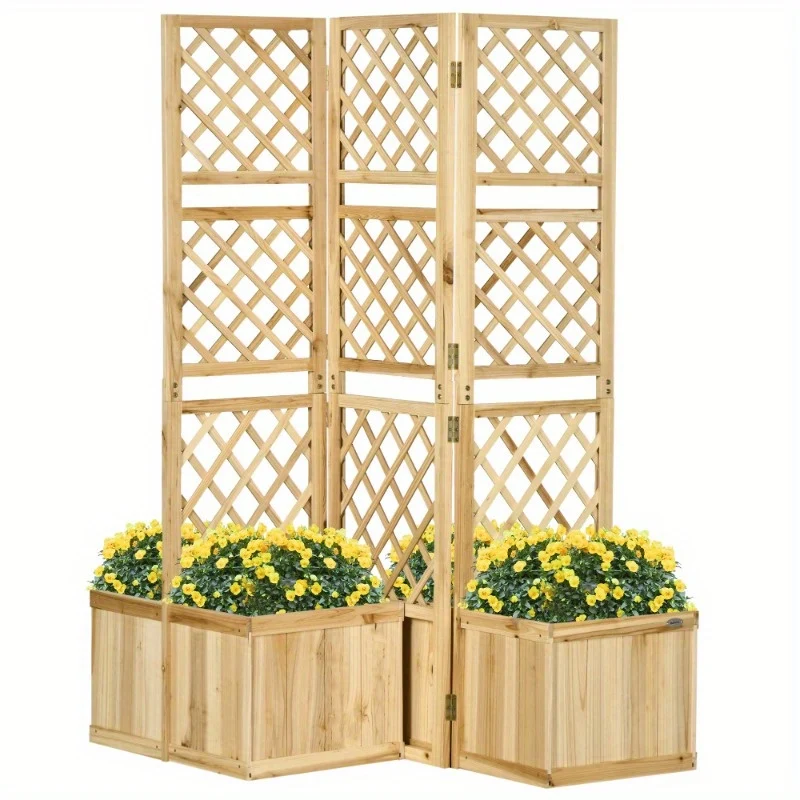 Tuinscherm – Scherm Afscheiding – Tuinafscheiding – Balkon Scherm – Privacy Scherm – 3-delig Metalen Scherm – Inclusief 4 Bloemenzakken – 133 x 165 cm – Weerbestendig