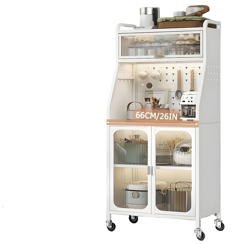 Keukenkast – Keukenbuffet – Opbergkast – Keukenpantry – Keukenonderkast – Met Wielen – Verstelbare Legplanken – Hoog – Met Werkblad – Wit – 66x36x160 cm