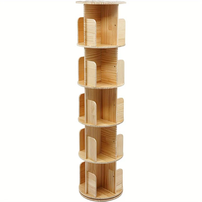 Boekenkast – Boekenrek – Opbergkast – Vakkenkast – Draaibare Kast – 5 Laags – 360° Draaibaar – Stevig Plastic – Licht Bruin