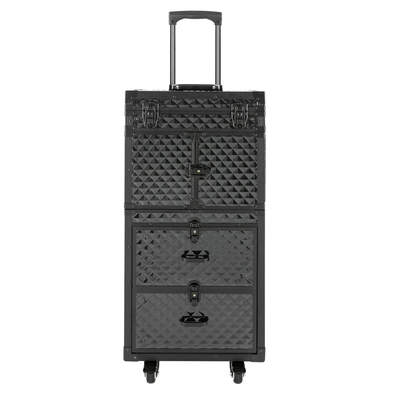 Make-up Koffer – Make-up Trolley – Cosmetica Organizer – Make-up Case – Make-up Trolley Op Wielen – 4 Lagen Indeling – Duurzaam Aluminium Zwart