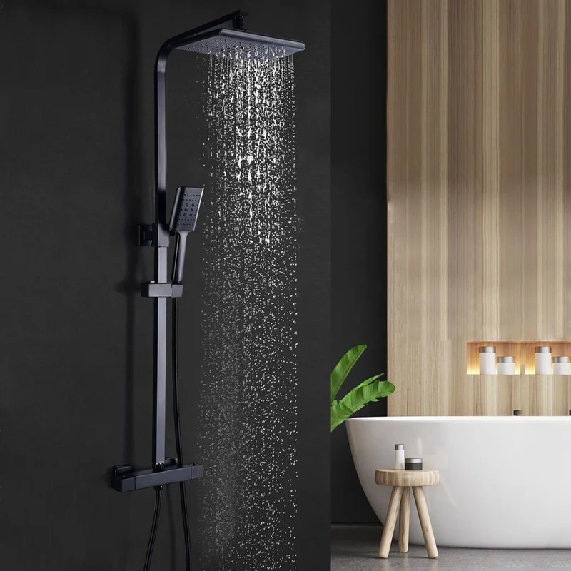 Doucheset – Douchekop – Regendouche – Handdouche – Douchekraan – Thermostatisch – Roestvrij Staal – Verstelbare Hoogte – 18x27 cm Regendouche