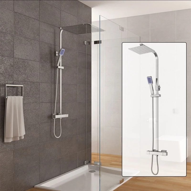 Thermostatische Regendouche – Doucheset – Handdouche – Douchekop – Douchekraan – 40x40 cm Regendouchekop – Thermostatische Temperatuur 38°C – Roestvrij Staal Chroom