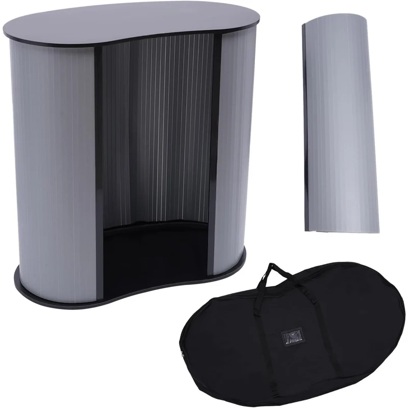Presentatietafel – Beursstand – Podiumtafel – Balie – Inklapbare Tafel – Grijs – Compact & Draagbaar – Stevig Kunststof en Hout
