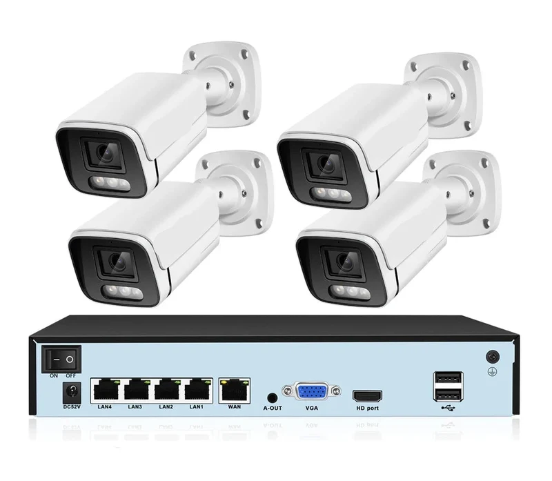 Beveiligingscamerasysteem - Camerabewaking - Beveiligingscamera - POE Camera Kit - 8MP NVR - Nachtzicht - Weerbestendig - AI Bewegingsdetectie - Binnen en Buiten - 4 Camera's - Ingebouwde HDD: Geen