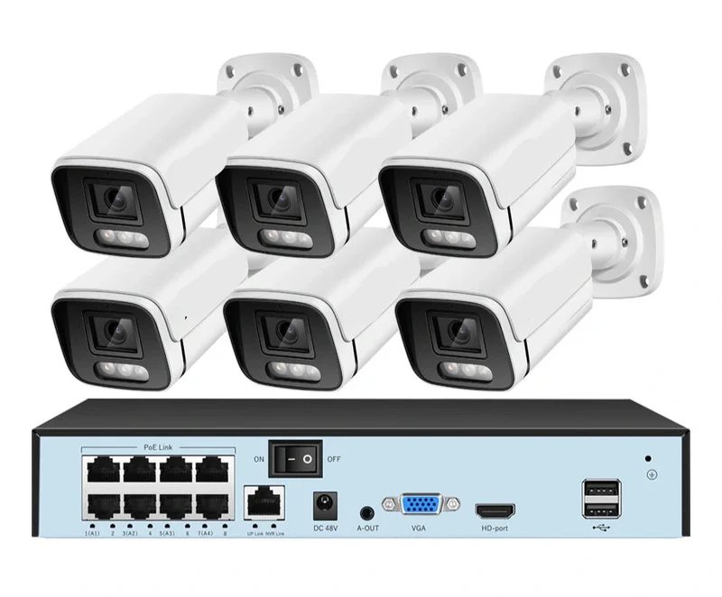 Beveiligingscamerasysteem - Camerabewaking - Beveiligingscamera - POE Camera Kit - 8CH NVR - Nachtzicht - Weerbestendig - AI Bewegingsdetectie - Binnen en Buiten - 6 Camera's - Ingebouwde HDD: Geen