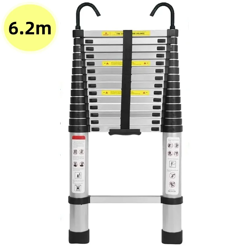 Telescoopladder - Ladder - Trap - Telescopische Ladder - 6.2m – 20.3FT – Verwijderbare Haken – Opvouwbaar & Antislip Voeten – Geschikt voor Loft, Dak & Bouwprojecten