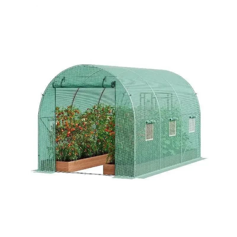 Kweekkas - Walk-in Tunnel Tuinkas - Tuinkassen - Kas - Tomatenhuis - 15x7x7 ft – Stalen Frame – Groene PE Cover – Roll-up Ritsdeur – Plantenhuis - Serre - Bescherming & Ventilatie voor Planten