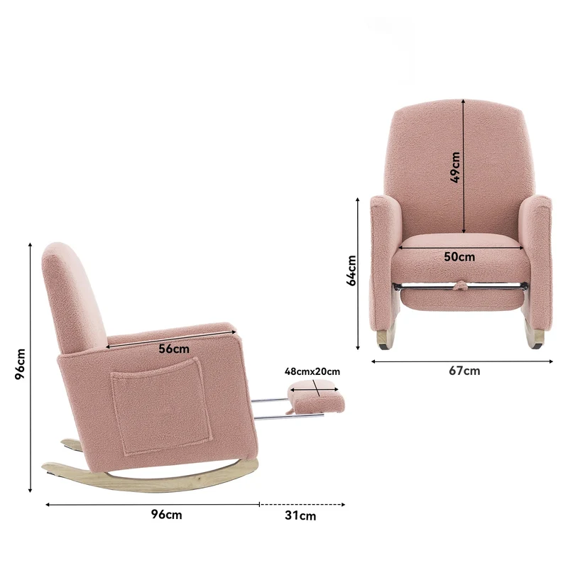 Schommelstoel - Rocking Chair - Relaxstoel - Lounge Stoel - met Kruk - Schommelstoelen Tuin - Hoge Rugleuning – Fauteuil - Voedingsstoel - Comfortabel & Stijlvol voor Woonkamer - Roze