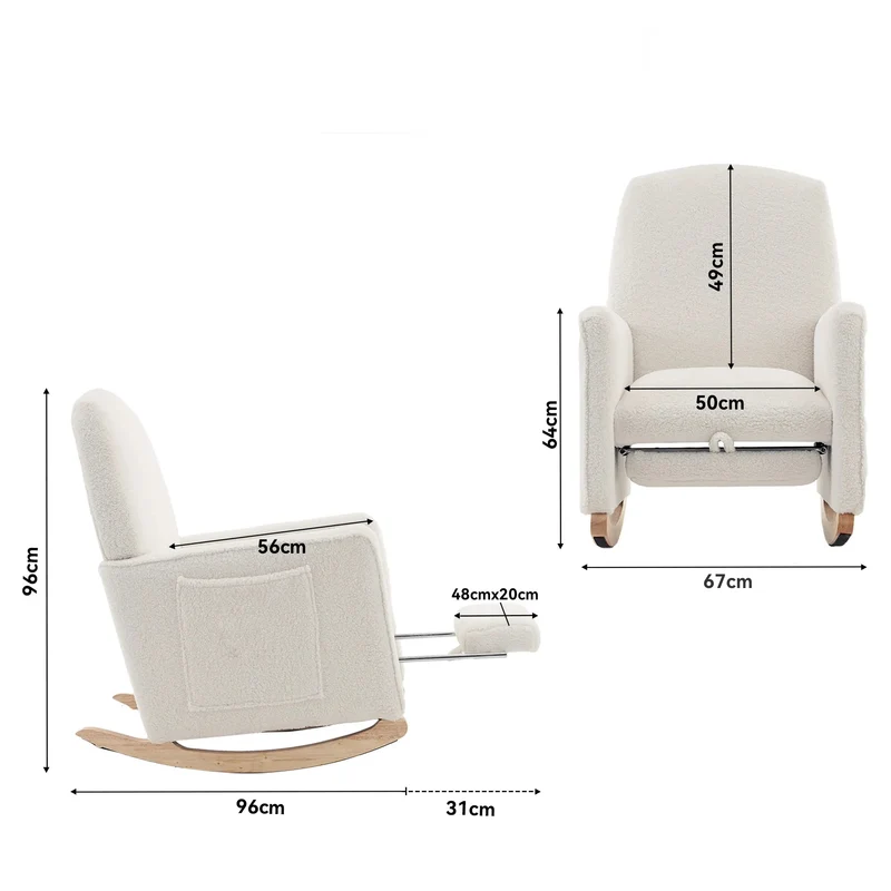 Schommelstoel - Rocking Chair - Relaxstoel - Lounge Stoel - met Kruk - Schommelstoelen Tuin - Hoge Rugleuning – Fauteuil - Voedingsstoel - Comfortabel & Stijlvol voor Woonkamer - Wit