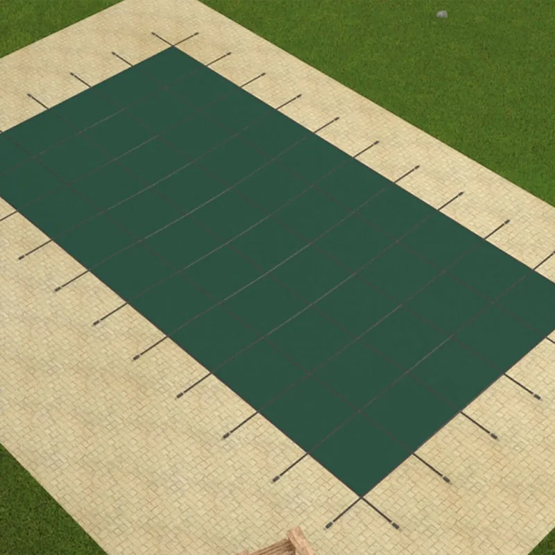 Zwembadafdekking - Zwembad Afdekzeil - Inground Zwembadden Veiligheidsafdekking - 16x32ft – Mesh & Solide Winterbescherming - Rechthoekige - Groen