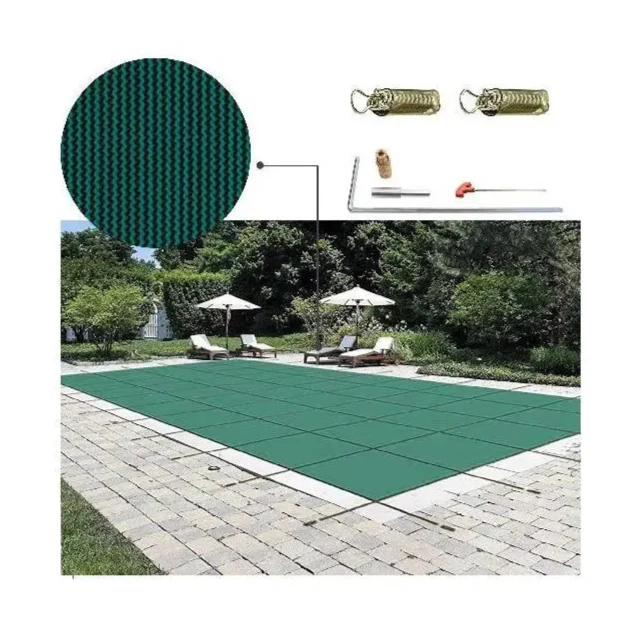 Zwembadafdekking - Zwembad Afdekzeil - Inground Zwembadden Veiligheidsafdekking - 16x30ft – Mesh & Solide Winterbescherming - Rechthoekige - Groen
