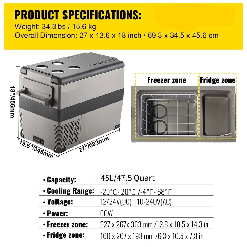 Draagbare Koelbox – Mobiele Koelkast – Mini Koelbox – Auto Koelbox – 45L – Preciese Temperatuurregeling
